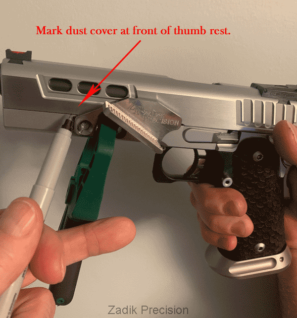Mark frontmost position of thumb rest.
